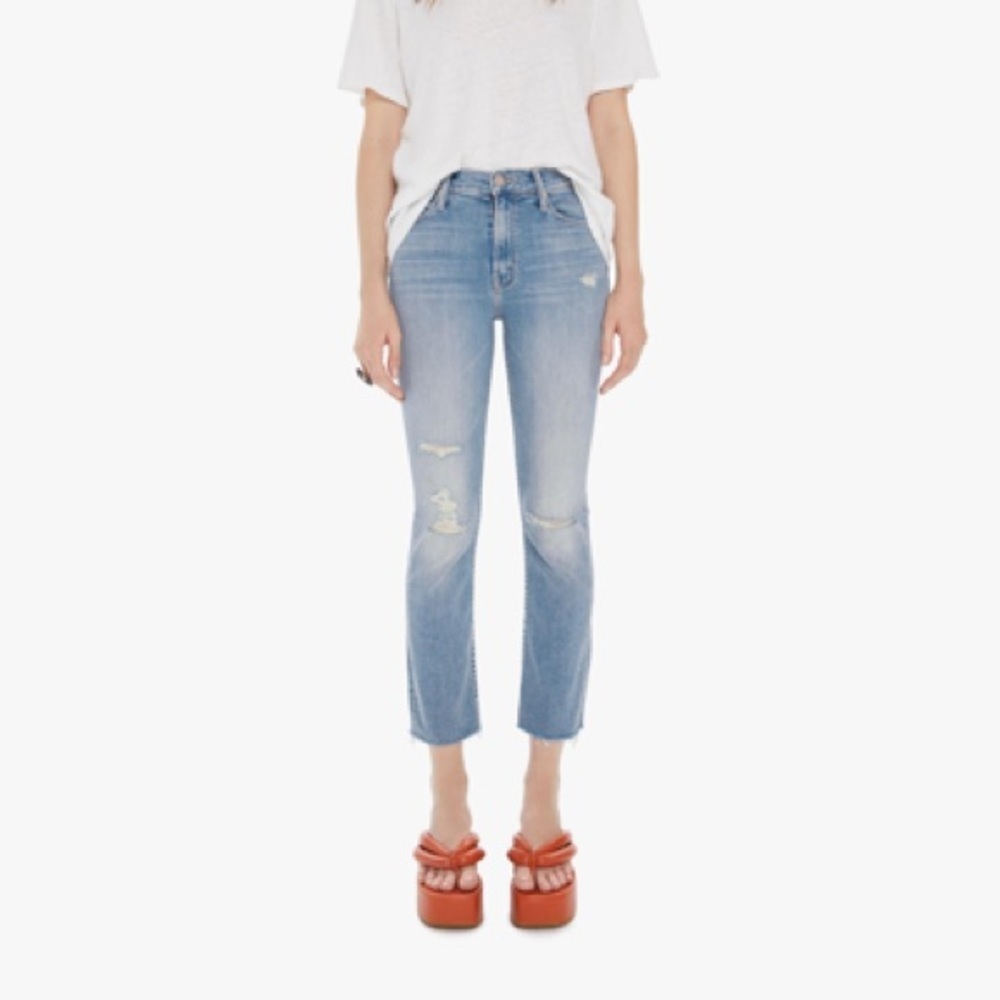 Mother Denim The Mid Rise‎ Dazzler Ankle Fray Weekend Kitten Jeans Distressed